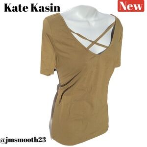 🆕 Kate Kasin Cross V Neck top Olive green size XL